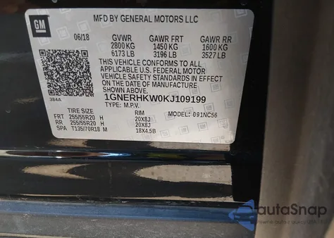 2019 Chevrolet Traverse 3Lt z USA, uszkodzony, nr VIN 1GNERHKW0KJ109199